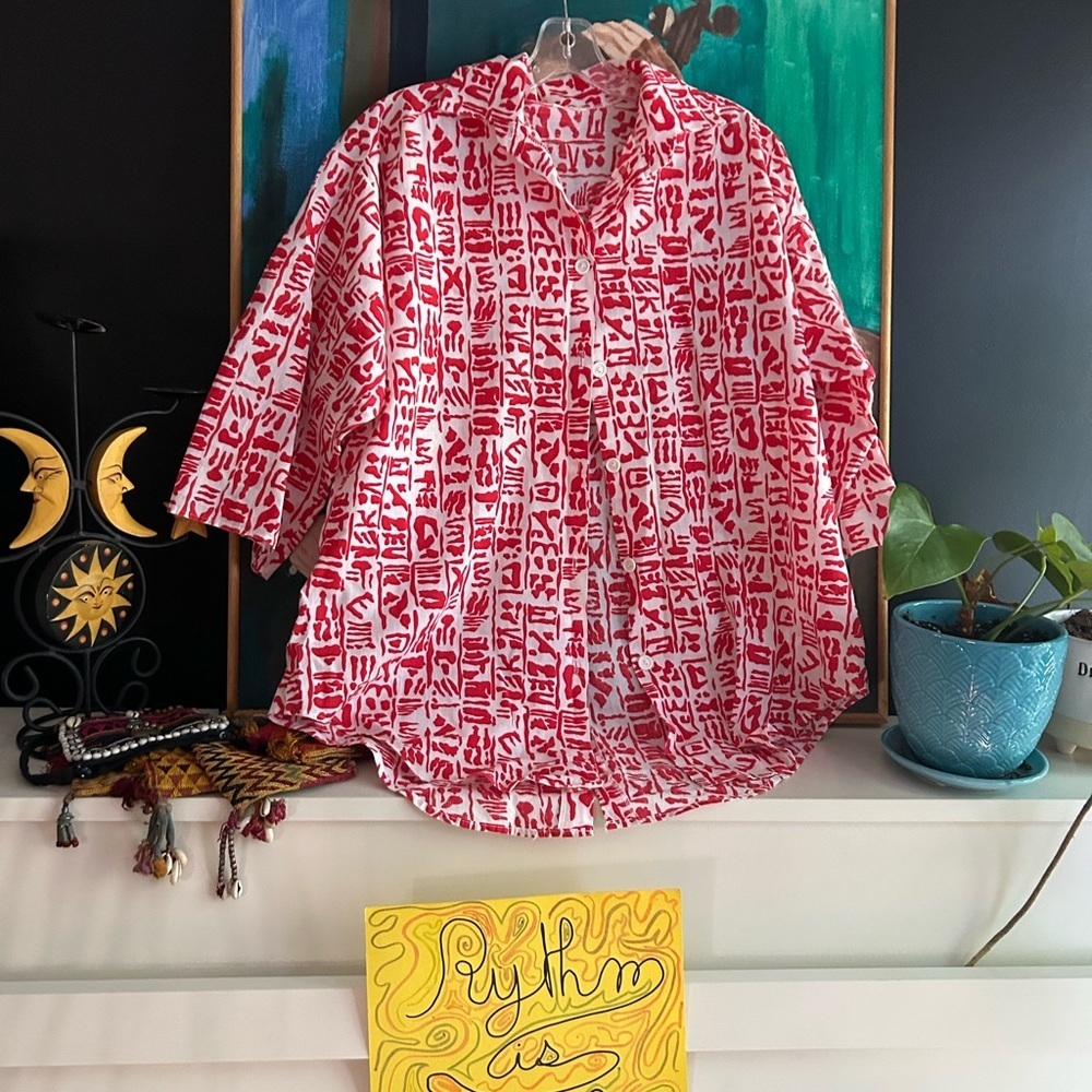 Vibrant Red and White Women's Blouse L - Picture 3 of 16